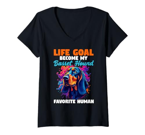 Damen Basset Hound Hund T-Shirt mit V-Ausschnitt von Basset Hound Gifts for Men and Women