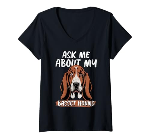 Damen Basset Hound Hund T-Shirt mit V-Ausschnitt von Basset Hound Gifts for Men and Women