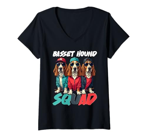 Damen Basset Hound Hund T-Shirt mit V-Ausschnitt von Basset Hound Gifts for Men and Women