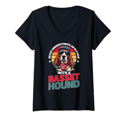 Damen Basset Hound Hund T-Shirt mit V-Ausschnitt von Basset Hound Gifts for Men and Women