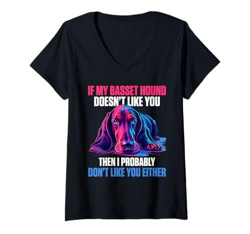 Damen Basset Hound Hund T-Shirt mit V-Ausschnitt von Basset Hound Gifts for Men and Women