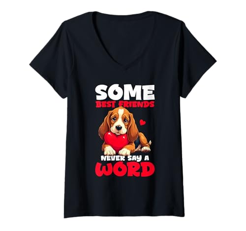 Damen Basset Hound Hund T-Shirt mit V-Ausschnitt von Basset Hound Gifts for Men and Women