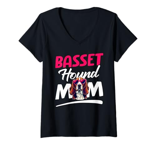 Damen Basset Hound Hund T-Shirt mit V-Ausschnitt von Basset Hound Gifts for Men and Women