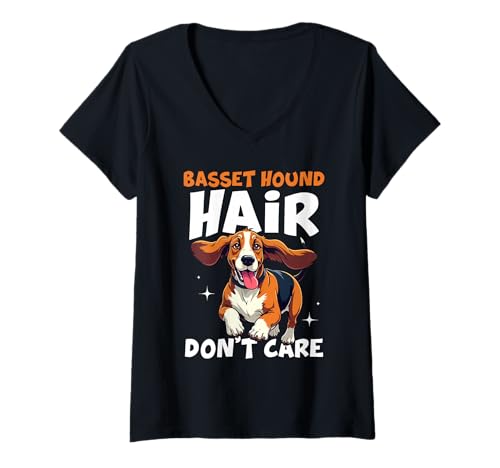 Damen Basset Hound Hund T-Shirt mit V-Ausschnitt von Basset Hound Gifts for Men and Women