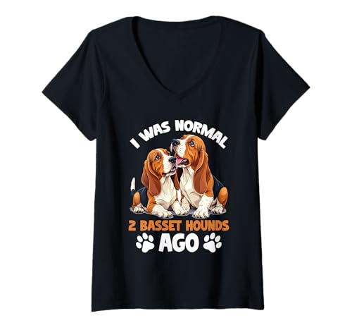 Damen Basset Hound Hund T-Shirt mit V-Ausschnitt von Basset Hound Gifts for Men and Women