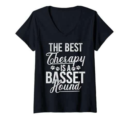 Damen Die Beste Therapie ist EIN Basset Hound T-Shirt mit V-Ausschnitt von Basset Hound Gifts