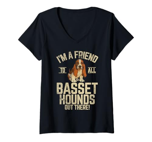 Damen I'm a Friend to All Basset Hounds Out There Basset Hound T-Shirt mit V-Ausschnitt von Basset Hound Gifts