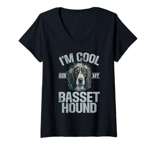 Damen Ich Bin cool Ask My Basset Hound T-Shirt mit V-Ausschnitt von Basset Hound Gifts