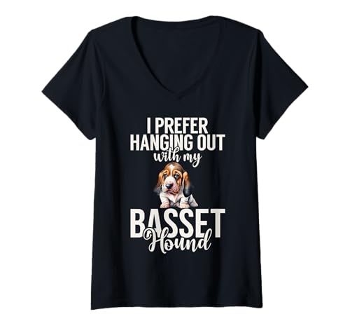 Damen Ich hänge Lieber mit Meinem Basset Hound ab T-Shirt mit V-Ausschnitt von Basset Hound Gifts