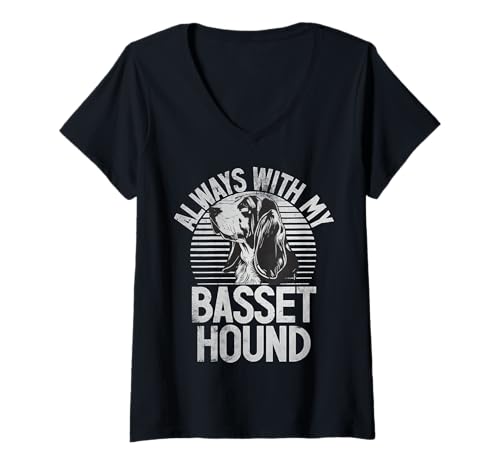 Damen Immer mit Meinem Basset Hound T-Shirt mit V-Ausschnitt von Basset Hound Gifts