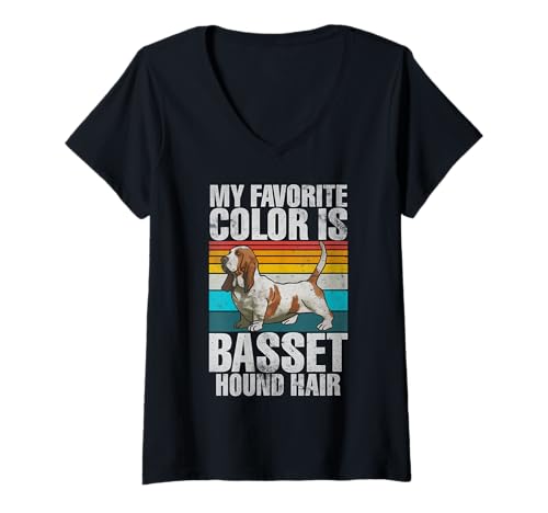 Damen Meine Lieblingsfarbe ist Basset Hound T-Shirt mit V-Ausschnitt von Basset Hound Gifts