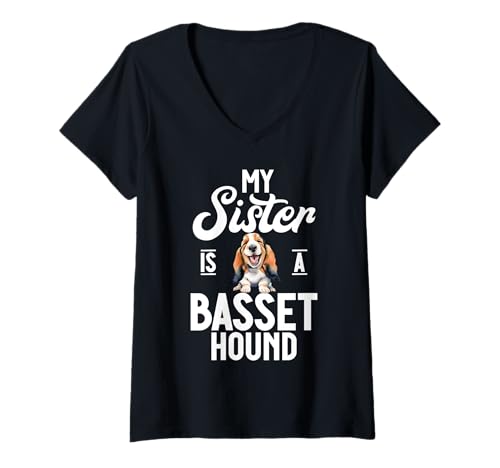 Damen Meine Schwester ist EIN Basset Hound T-Shirt mit V-Ausschnitt von Basset Hound Gifts