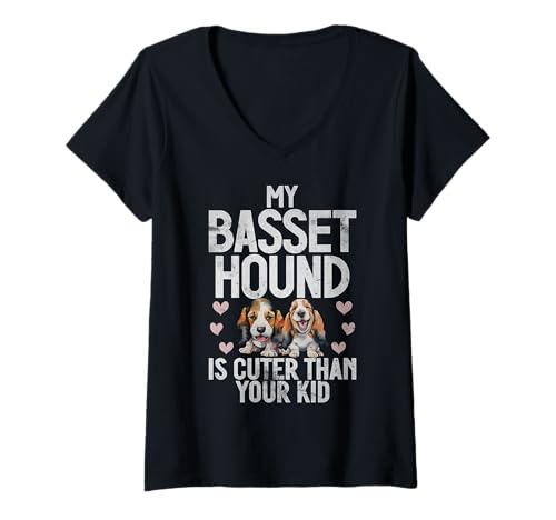 Damen My Basset Hound ist niedlicher als Ihr Kid Basset Hound T-Shirt mit V-Ausschnitt von Basset Hound Gifts
