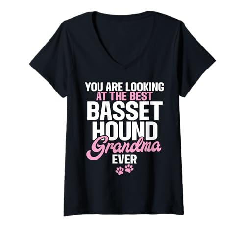 Damen Sie suchen die Beste Basset Hound Grandma T-Shirt mit V-Ausschnitt von Basset Hound Gifts