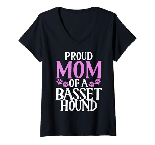 Damen Stolze Mutter eines Basset Hound T-Shirt mit V-Ausschnitt von Basset Hound Gifts