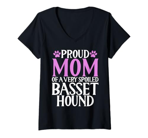 Damen Stolze Mutter eines sehr verwöhnten Basset Hound T-Shirt mit V-Ausschnitt von Basset Hound Gifts