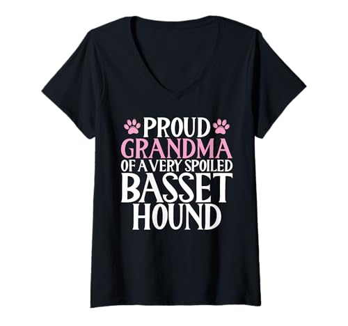Damen Stolze Oma eines sehr verwöhnten Basset Hound T-Shirt mit V-Ausschnitt von Basset Hound Gifts