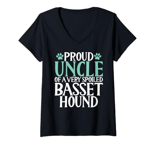 Damen Stolzer Onkel eines sehr verwöhnten Basset Hound T-Shirt mit V-Ausschnitt von Basset Hound Gifts