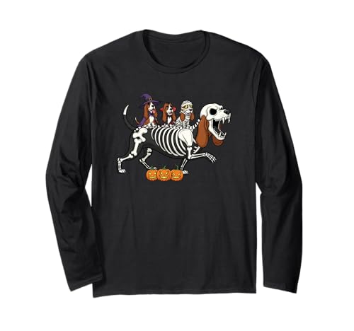 Basset Hound Skelett Mama Hexe Halloween Kinder Herren Damen Langarmshirt von Basset Hound Lover Cute Halloween Outfits Boy Girl