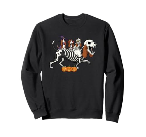 Basset Hound Skelett Mama Hexe Halloween Kinder Herren Damen Sweatshirt von Basset Hound Lover Cute Halloween Outfits Boy Girl