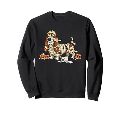 Lustiger Basset Hound Mummy Kürbis Halloween Kinder Herren Damen Sweatshirt von Basset Hound Lover Cute Halloween Outfits Boy Girl