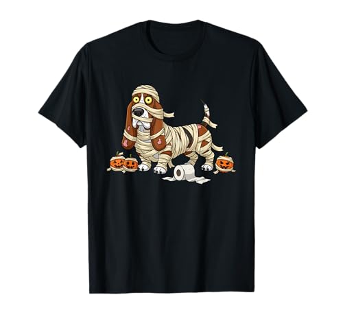 Lustiger Basset Hound Mummy Kürbis Halloween Kinder Herren Damen T-Shirt von Basset Hound Lover Cute Halloween Outfits Boy Girl