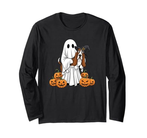 Lustiger Geist Basset Hound Kürbis Halloween Kid Herren Damen Langarmshirt von Basset Hound Lovers Halloween Outfits for Boy Girl