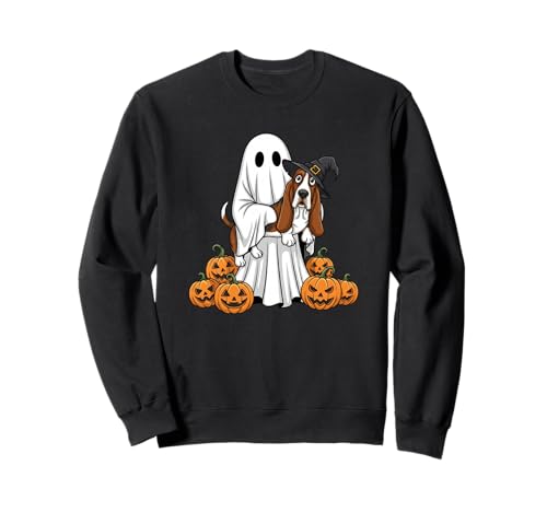 Lustiger Geist Basset Hound Kürbis Halloween Kid Herren Damen Sweatshirt von Basset Hound Lovers Halloween Outfits for Boy Girl