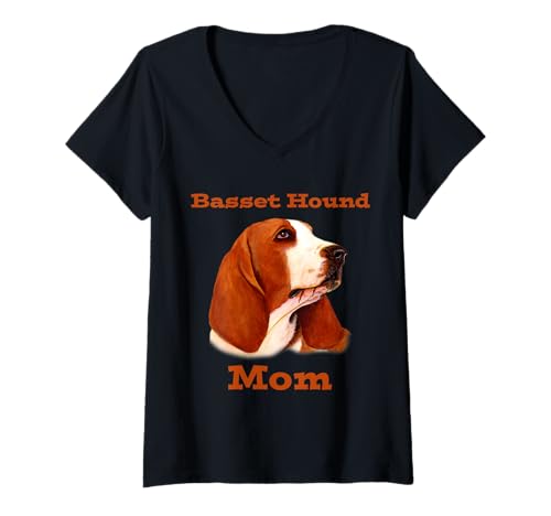 Damen Basset Hound Mama T-Shirt mit V-Ausschnitt von Basset Hound Stuff