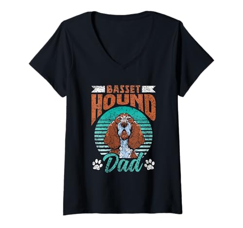 Damen Basset Hound Papa Welpe Hund Besitzer Basset Hound Vater T-Shirt mit V-Ausschnitt von Basset Hounds Basset Hound Dad Liebhaber Herrchen
