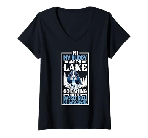 Damen Angeln und Basset bleu de Gascogne T-Shirt mit V-Ausschnitt von Basset bleu de Gascogne Designs
