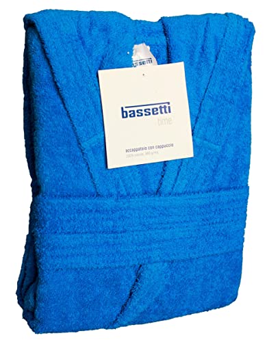 Bassetti Bademantel für Damen und Herren aus Frottee | Bademantel für Erwachsene und Herren mit Kapuze 100% reine Baumwolle | Bademantel für Erwachsene Damen Herren 360 g/m² (Blau 1365, S) von Bassetti