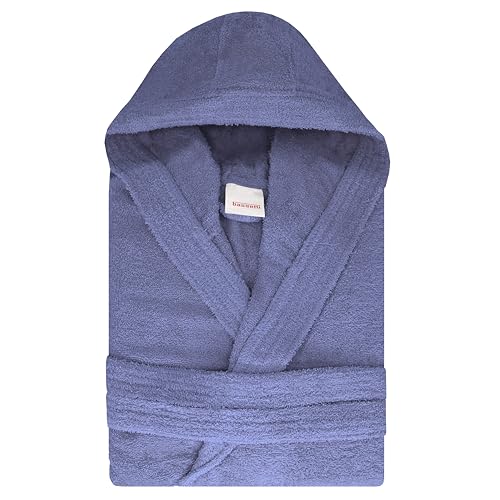 Bassetti Bademantel für Herren und Damen, Frottee, aus Baumwolle, trendy, Reise-Bademantel, Unisex, Frottee, mit Kapuze, Marine Reisen, M von Bassetti