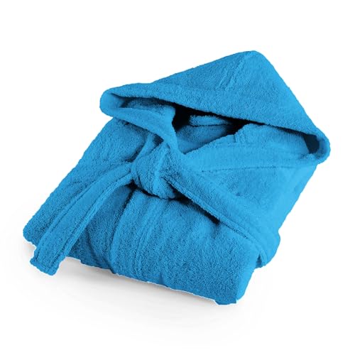 Bassetti Weicher Bademantel 400 g mit Kapuze, 100 % Baumwolle, für Herren und Damen, Frottee, Übergrößen – Italien entworfen – Kollektion Monique, Ozean BN, S von Bassetti