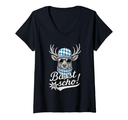 Damen Tracht Basst Scho Dirndl Lederhosen Bayerisch Tracht Ersatz T-Shirt mit V-Ausschnitt von Basst Scho Trachten Ersatz Dirndl Dialekt Boarisch