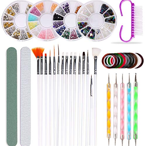 Bassulouda 37-teiliges Set Nail Art Dekowerkzeug Nail Art Maniküre Stempel Streifen Kunst Make-up Pinsel Nail Art Set von Bassulouda