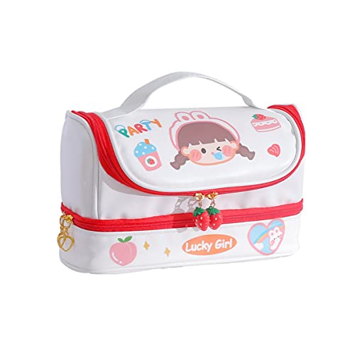 Bassulouda Kawaii Bleistifttasche, 2 Schichten, hohe Kapazität, für Schule, Schreibwaren, Mädchen, Geschenk, Bleistift, Tasche, Weiß + Rot, Weiß & Rot. von Bassulouda