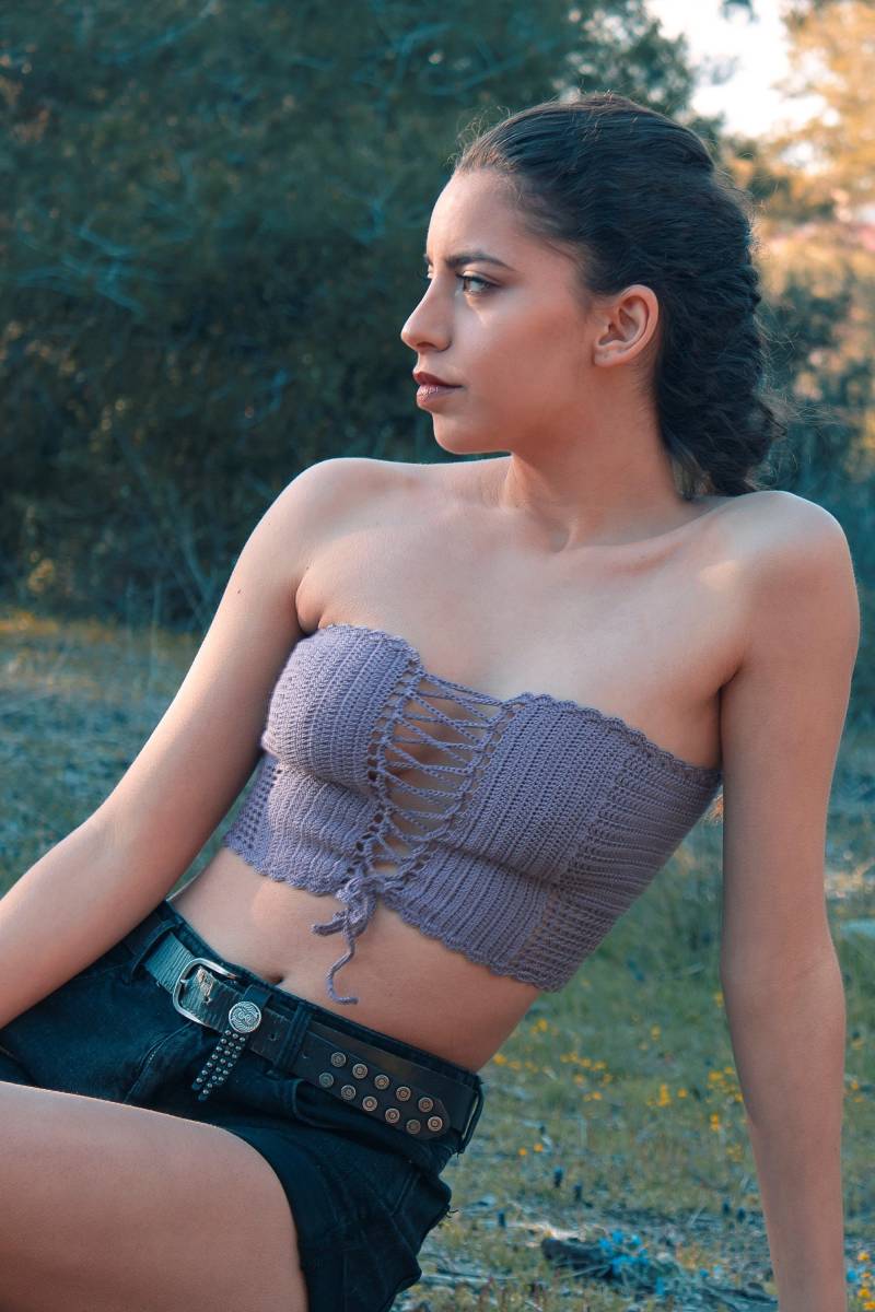 Gehäkeltes Schnür-Tube-Top Boho Festival Crop Top von BastKnitwear