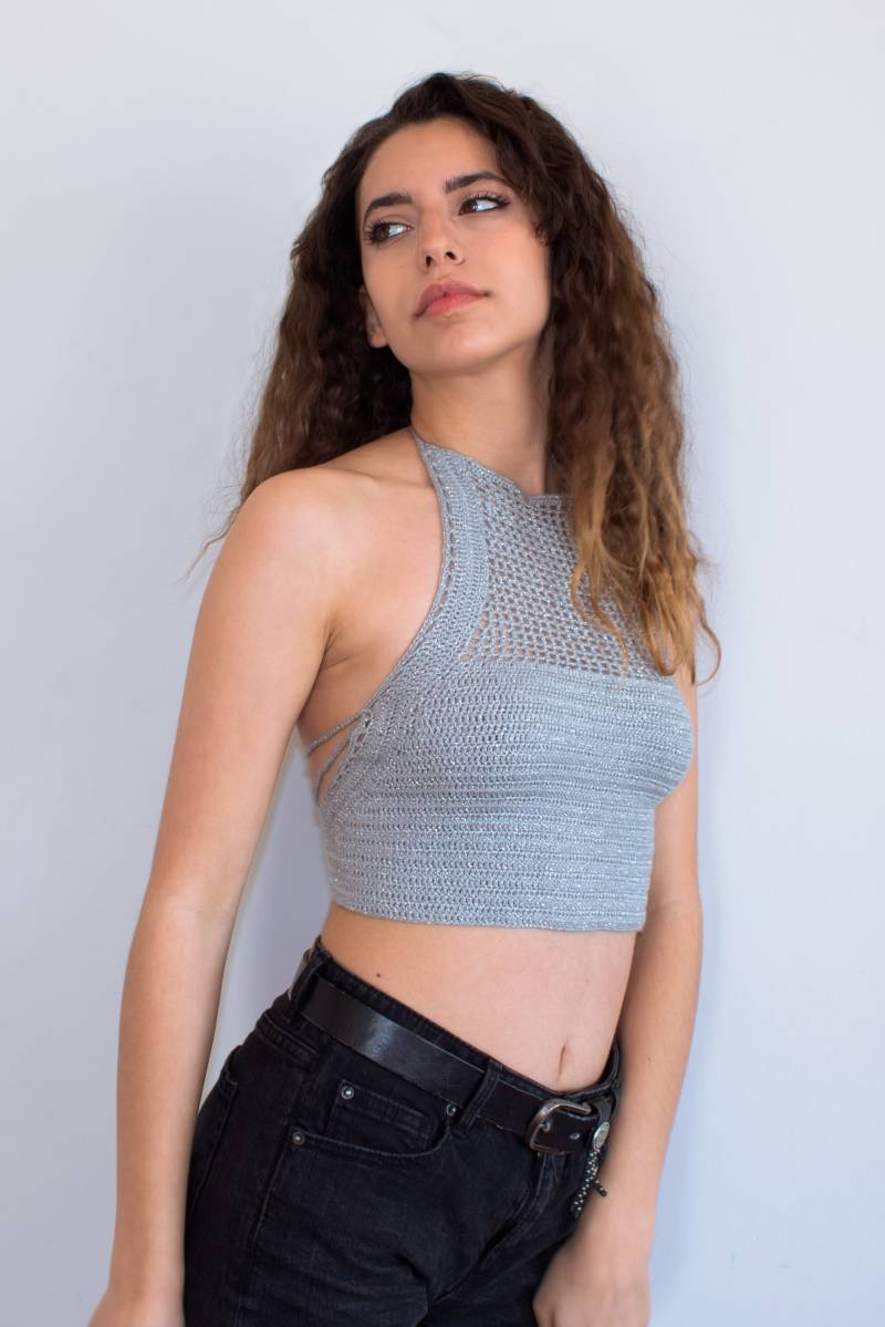 Gehäkeltes Neckholder Crop Top Boho Festival Strick Tank von BastKnitwear