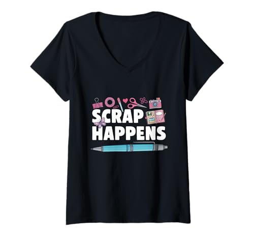 Damen Scrapbook Lustiger Scrapbooker Spruch Scrap Happens T-Shirt mit V-Ausschnitt von Bastelarbeiten Hobby Überraschung Für Scrapbooking