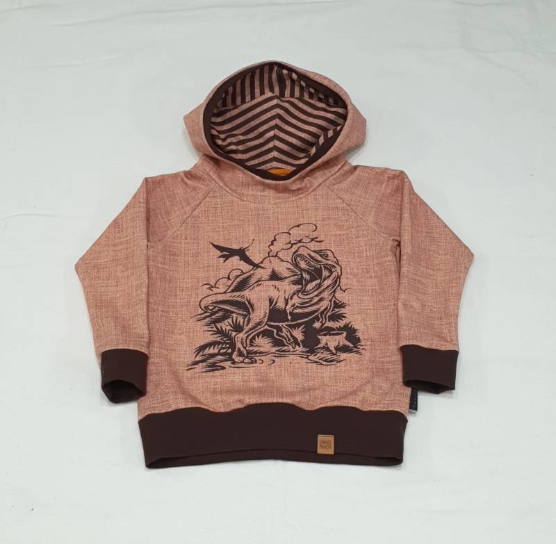 Gr. 98/104 Kinderhoodie - Dino Braun von Bastelsurium