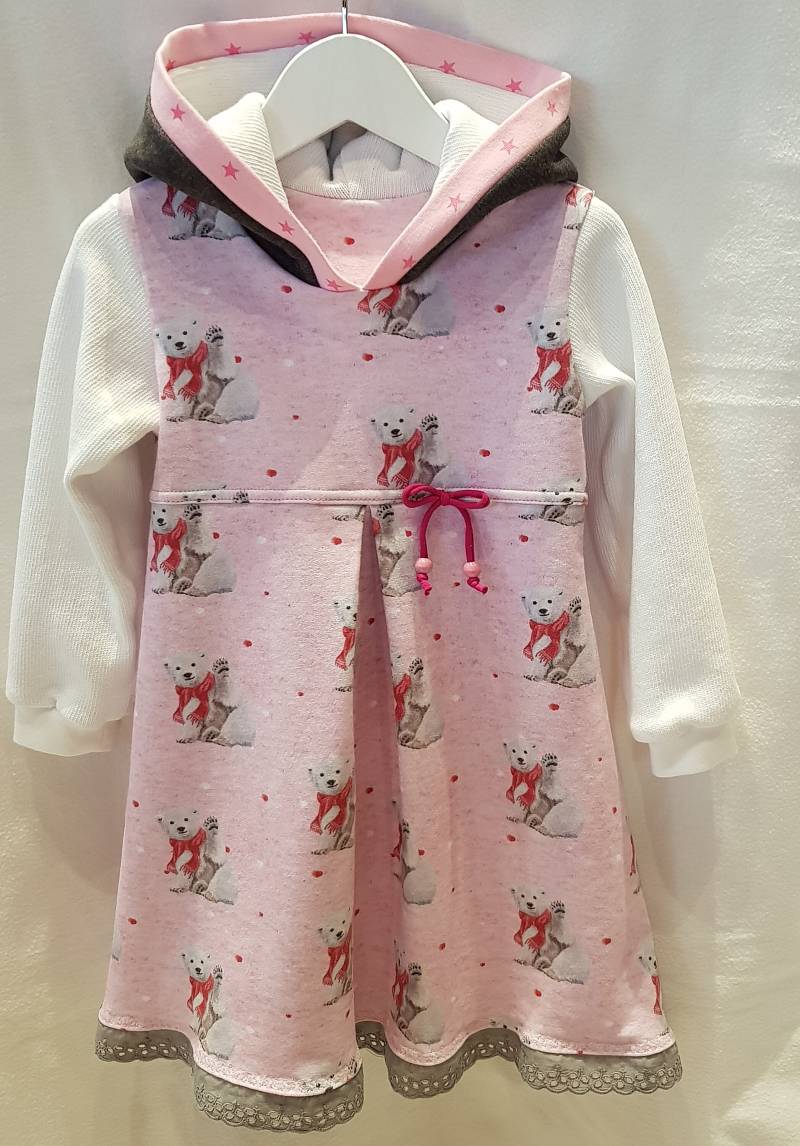 Kapuzenkleid - Kleiner Eisbär- Gr. 92 Aus French Terry von Bastelsurium