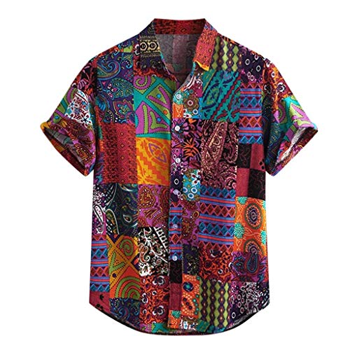 Bastwahl 80er Jahre Hemd Herren Casual Retro Ethnische Kurzarm Hawaiihemd Regular Blumenmuster Blumen Shirt Party Hemd Für Sommer Strand/urlaub Mit Stehkragen von Bastwahl
