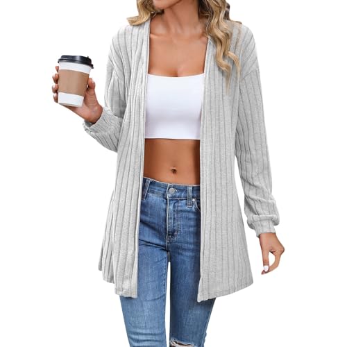 Bastwahl Longweste Damen Sommer Langarm Lang Cardigan Einfarbig Farbe Top Knopfleiste Party Bolero All-Match Bolerojacke Vorne Offen Strickjacke Open Front Schulterjacke von Bastwahl