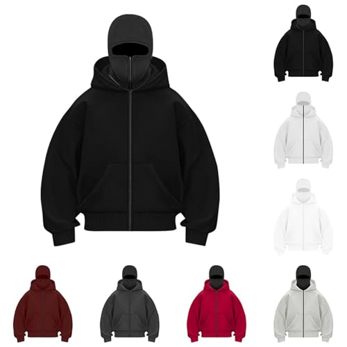 Bastwahl Ninja Hoodie Herren Schwarz mit Sturmhaube - Winter Wärme Pullover Hoodie mit Reißverschluss und Taschen Kapuzenpullover Sweatshirt Jacke Bastwahl Ninja Hoodie Herren Schwarz mit Sturmhaube - Winter Wärme Pullover Hoodie mit Reißverschluss und Taschen Kapuzenpullover Sweatshirt Jacke von Bastwahl