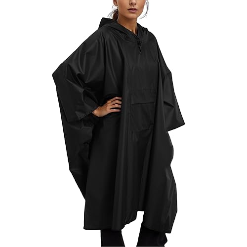 Bastwahl Regenponcho Damen Wasserdicht mit Reißverschluss Mantel Einfarbig Regenschutz Reiten Regencape mit Kapuze Regenkleidung Für Erwachsene Regenponcho Camping Angeln Regenjacke von Bastwahl