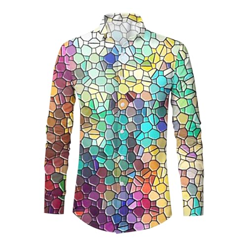 Bastwahl Silvester Outfit Herren Elegant - Metallic-Hemden Cosplay Knopfleistenshirt Pailletten Hemd 70er Outfit Langarm Disco Party Karneval Kostüm Freizeithemd Regular Fit Glitzer Glänzende von Bastwahl