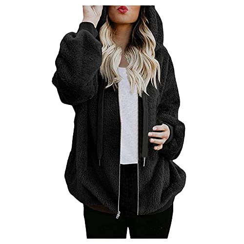 Bastwahl Strickjacke mit Kapuze Doppelschneidiger Samt Kapuzenjacke Einfarbig Damenpullover Elegant Kapuzenpullover Niedlich Kapuzen-Top Fur Outdoor Hoodie mit Kapuze Jacke von Bastwahl
