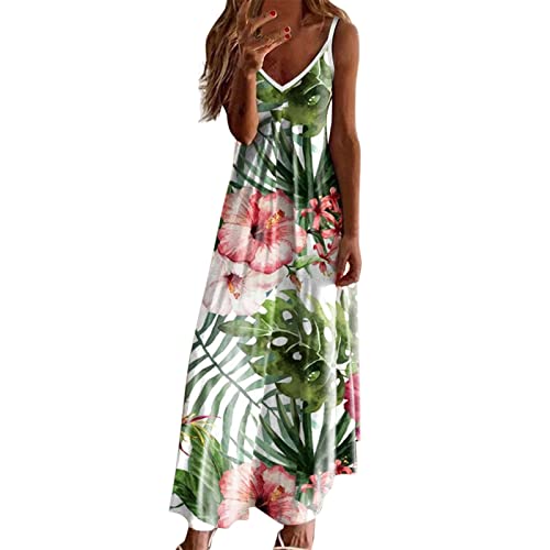 Bastwahl Tankkleid Sommer Damen Bedrucktes Rundhals Maxikleid Tank Top Kleider Spaghettiträger Blumenmuster Lange Sommerkleid Cover Up Sunkleid Leicht Und Luftig Bodenlanger Rock von Bastwahl
