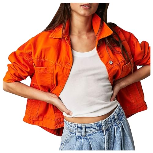 Bastwahl Übergangsjacke Damen Frühling Knopfleiste Jeansjacke Stretch Freizeitjacke Locker Streetwear Jacken Körperbetonte Sweatjacke Country Konzert Outfits Übergangsjacke Alltag Leichte Jacke von Bastwahl